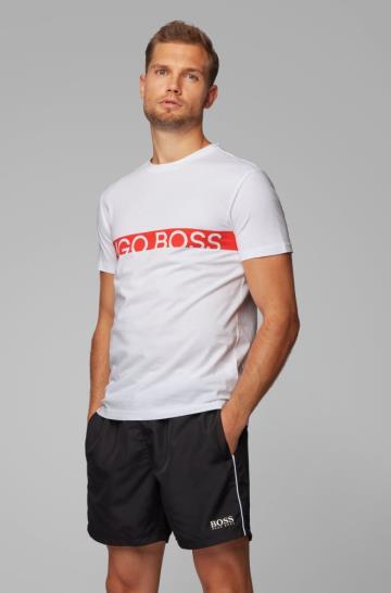 Koszulki BOSS Slim Fit Logo Białe Męskie (Pl46496)